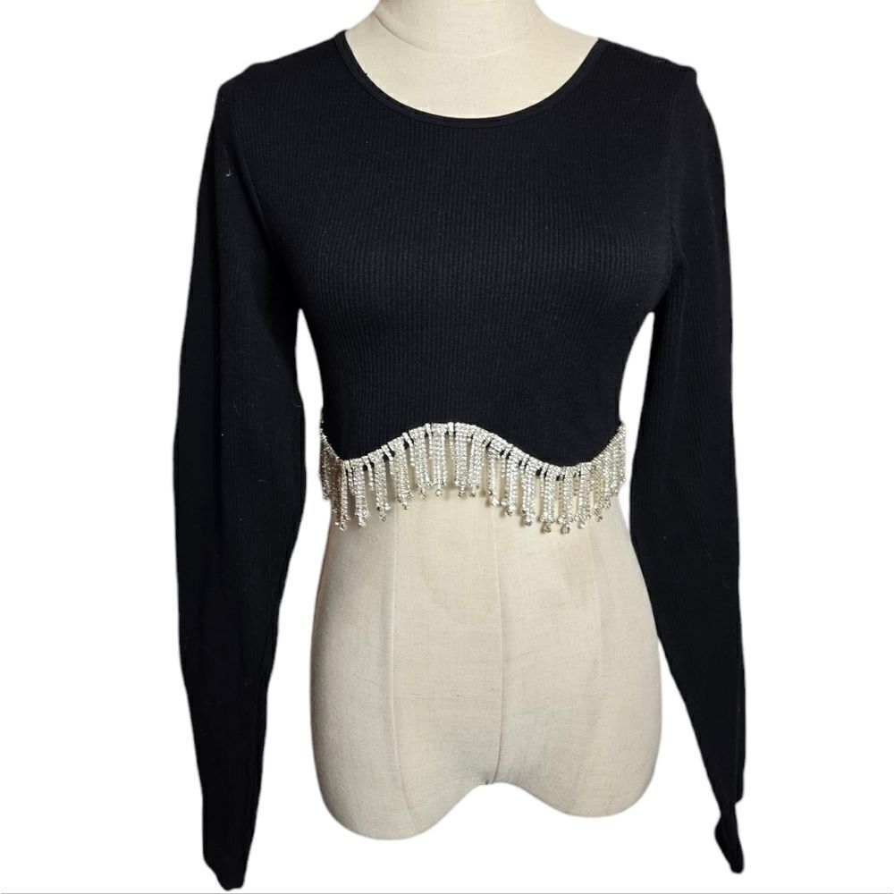 Sincerely Jules Black Rhinestone Crop Top NWT
